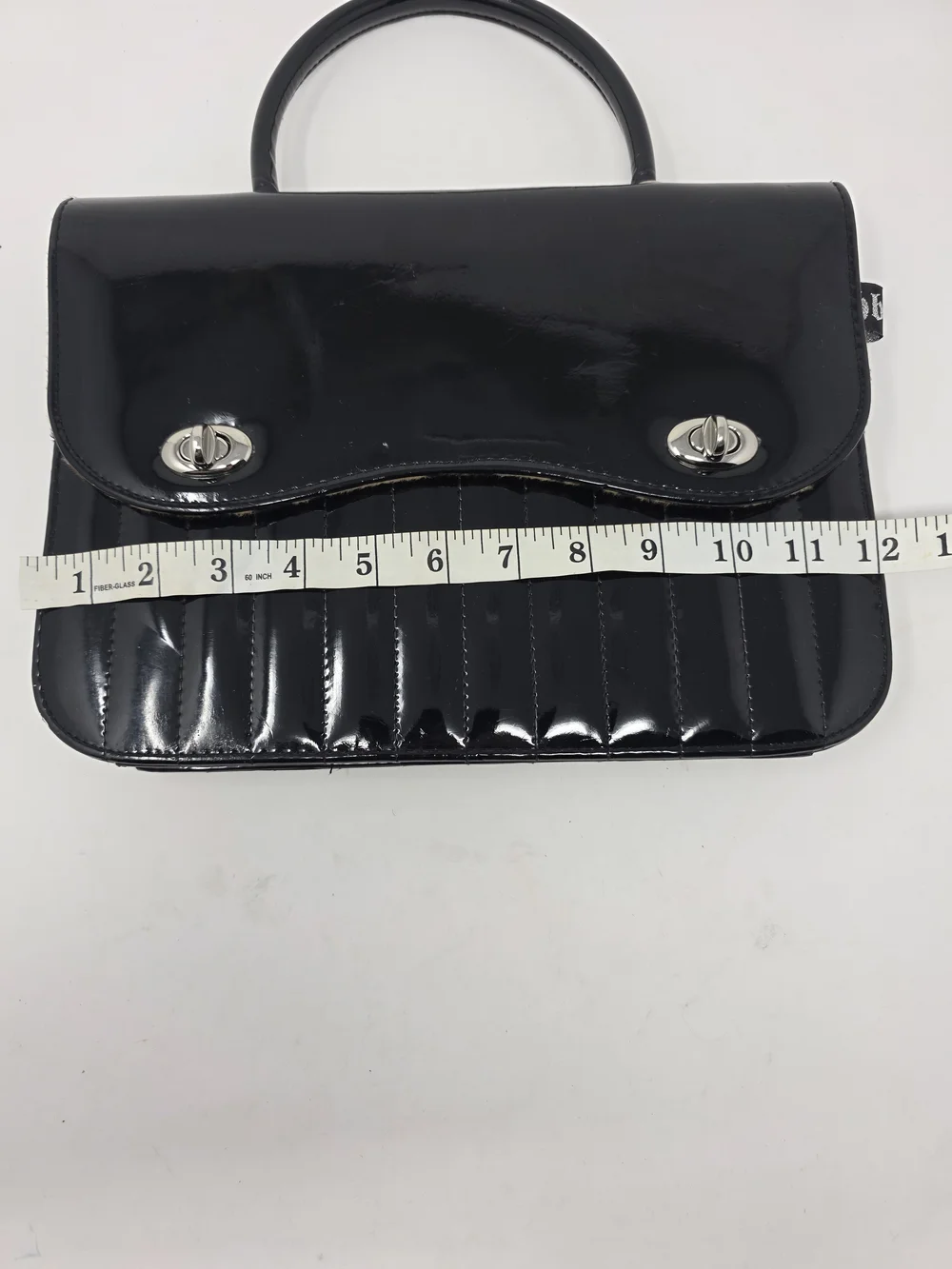 Hell’s Belles Black Patent Leather Look Handbag Leopard Lined Structured Satchel